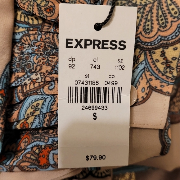 Express 2Pc High Waisted Paisley Trousers & See-Through Blouse - Picture 4 of 7